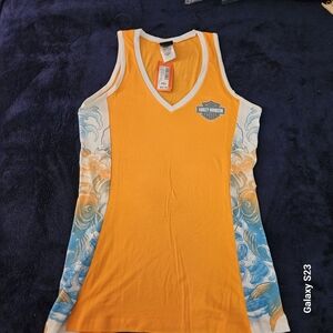 Harley-Davidson Orange Fitted Tank Top Womens M